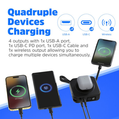 Батарея универсальная Energizer Magnetic Wireless 10000mAh 20W PD, AC зарядка, QI/15W, built-in USB-C (QM10001AC) Винница - изображение 3