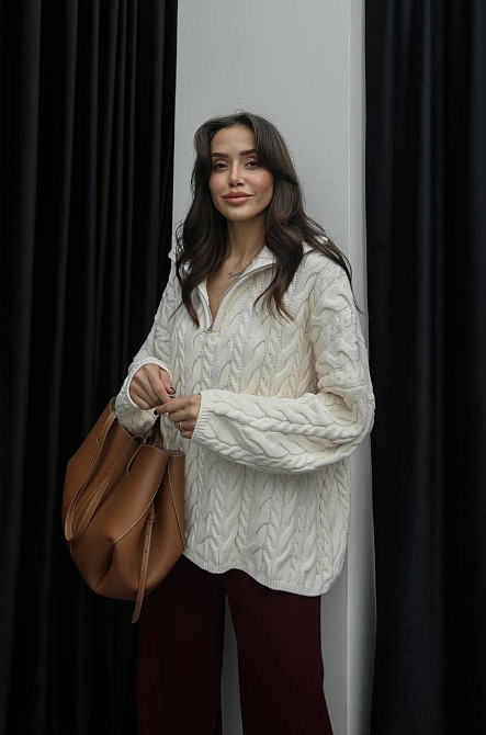 Женский классический оверсайз свитер с молнией машинная вязка Одесса - изображение 7