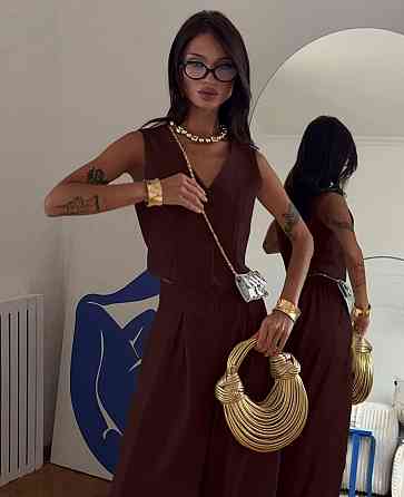 Жіночий стильний брючний костюм двійка: жилет і штани костюмка Шоколад, 44/46 Одеса