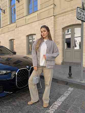 Женский стильный бомбер на кнопках кашемир баранец Серый Одесса