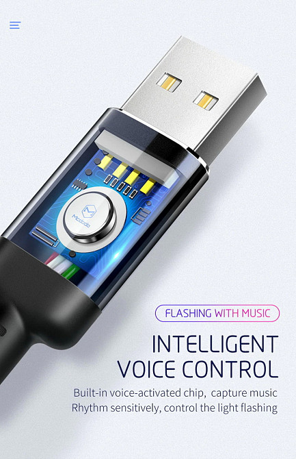 Кабель Lightning McDodo X Series Voice Control з аудіосинхронізацією CA584 (Чорний, 1м) Николаев - изображение 5