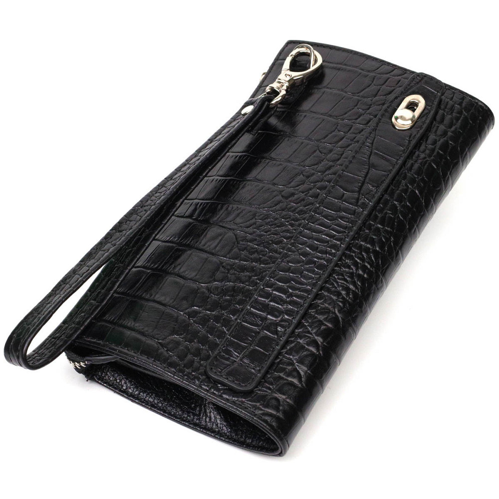 Місткий чоловічий клатч із натуральної шкіри з тисненням під крокодила BOND 22049 Чорний Київ - фото 5