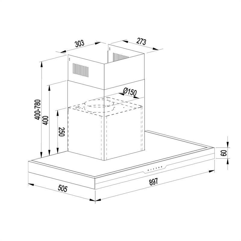 Вытяжка Finessa из нержавеющей стали 90 см настенный монтаж 635 м³/ч стеклянная передняя панель (Германия, Ровно - изображение 7