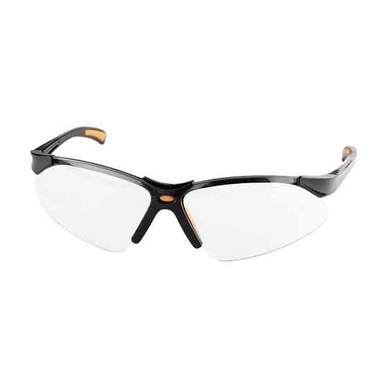 Окуляри захисні, прозорі, лінзи полікарбонат, заушники чорні нейлонові, гумова накладка на ніс, захист від удару INTERTOOL SP-0095 Київ
