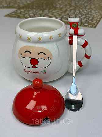 Кухоль з кришкою і ложкою керамічний новорічний Olens "Кенді-Санта" 400 мл 102-1062 Київ