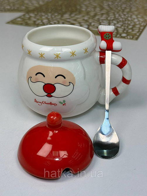 Кухоль з кришкою і ложкою керамічний новорічний Olens "Кенді-Санта" 400 мл 102-1062 Київ - фото 2