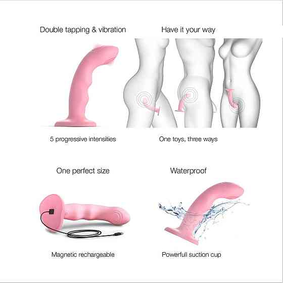 Насадка для страпона з подвійною точковою пульсацією Strap-On-Me TAPPING DILDO WAVE – CORAL PINK, М Sex Aura Київ