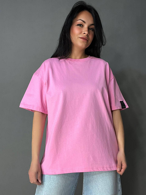 Футболка женская A-N 26075 оверсайз базовая с нашивкой, розовый, one size Киев - изображение 1