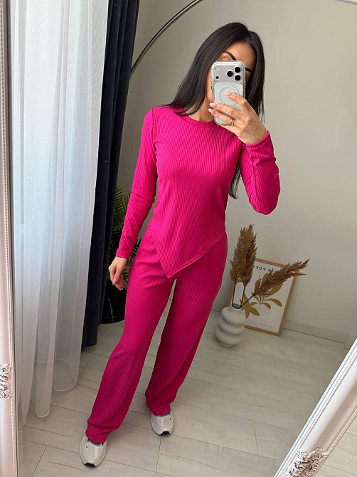 Женский стильный повседневный костюм двойка турцкий рубчик Малиновый, 42/44 Одесса - изображение 4