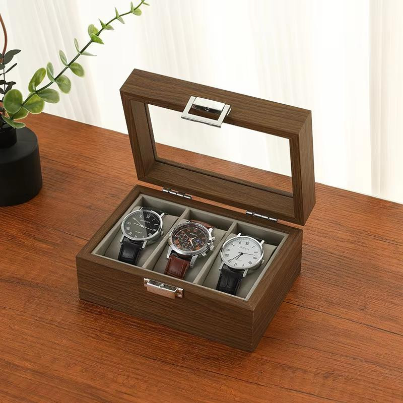 Шкатулка для хранения часов органайзер на 3 отделения деревянная с прозрачным окном,футляр органайзер для наручных часов Каменец-Подольский - изображение 1