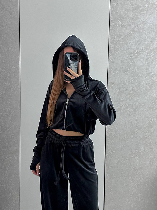 Жіночий повсякденний костюм із якісного велюру-двійка Чорний Одеса - фото 7