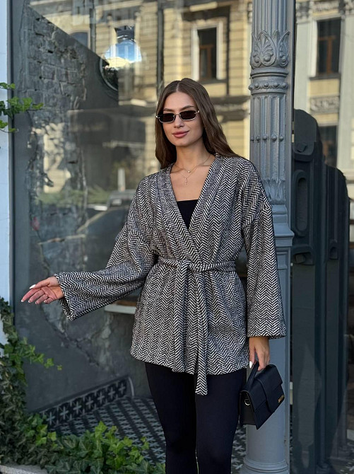 Жіночий теплий модний кардиган альпака сіро-чорний, 42/44 Одеса - фото 4