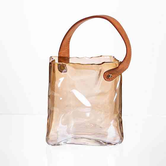 Скляна ваза сумочка з ручкою 13×7×16.5 (см) декоративна ваза для квітів 1 (л) Коричневий HP-19-155-1 Київ