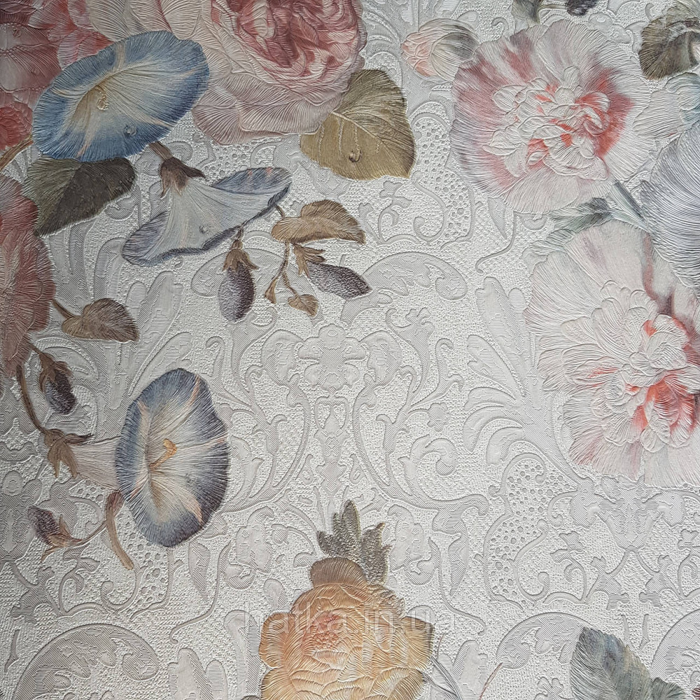 Шпалери метрові вінілові на флізелін Yuanlong Samsara квіти троянди, півонії блакитний рожевий червоний на Київ - фото 2