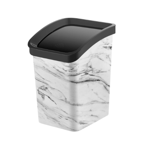 Відро для сміття 11,6л з кришкою-вертушка з малюнком білий мармур Decor ELIF Житомир