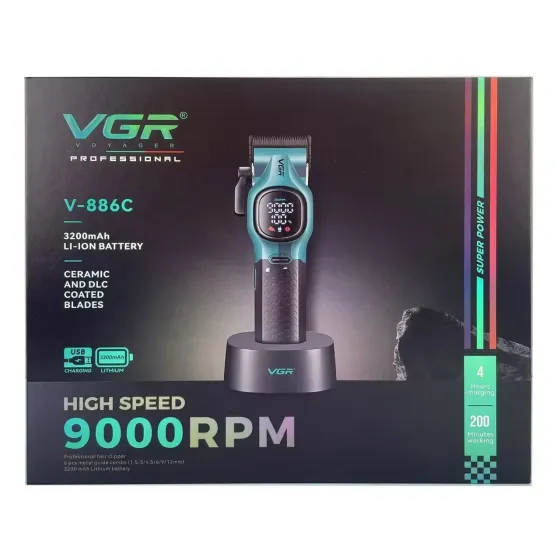 Машинка для стрижки VGR V-886C 9000 об/хв LED дисплей акумуляторна з 6 насадками Одеса