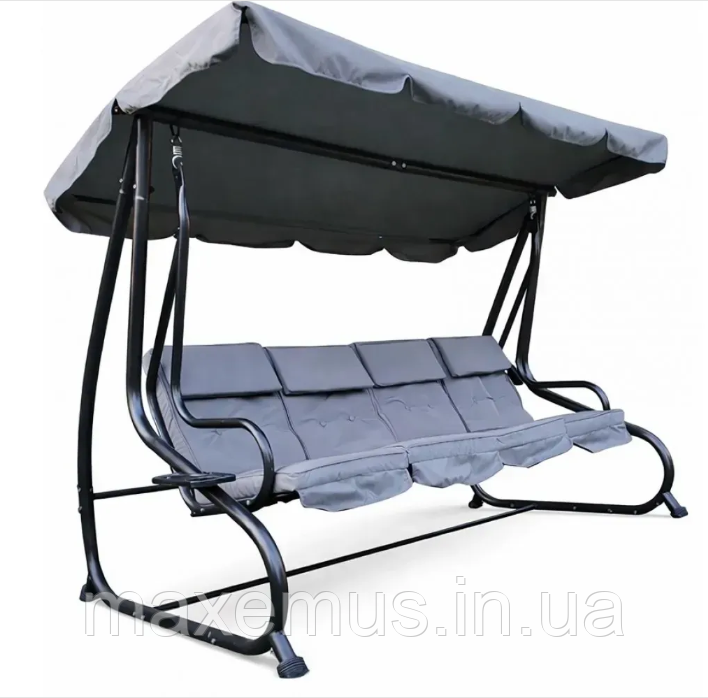 Садовые качели 4-х местная раскладная Bonro B 0 4 4 Серая с навесом и подушками (до 300 кг) Мостиська - фото 1