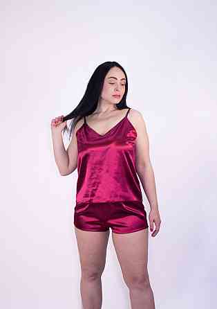 Пижама женская атласная Бордовый 3XL/4XL Харьков