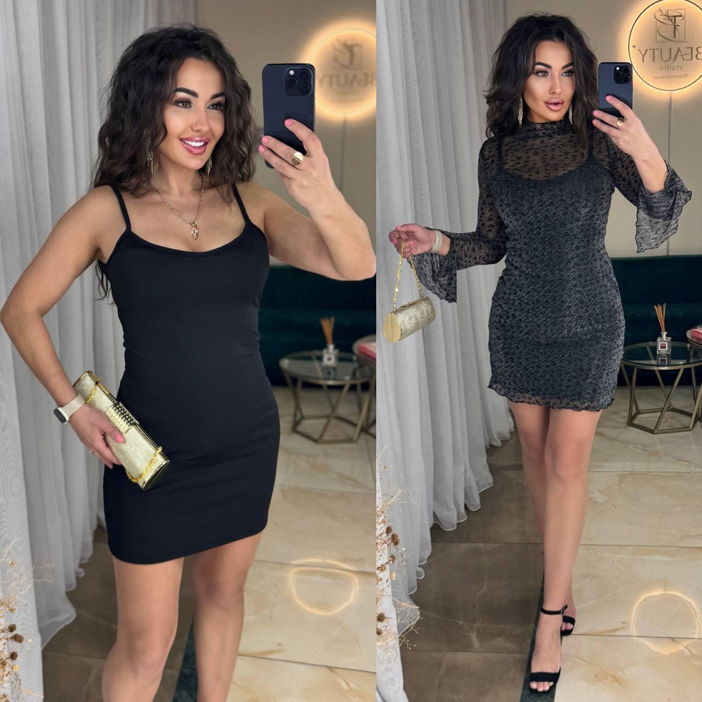 Женское платье-комбинация микродайвинг в сочетании с сеткой с серебристым напылением Одесса - изображение 3