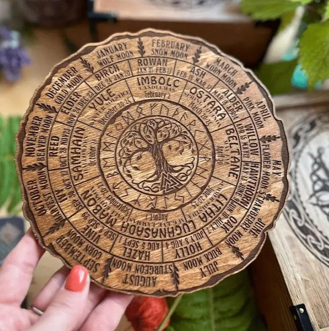 Деревянный календарь в виде кельтского дерева жизни, Викканский календарь, Деревянный знак Колеса Го Киев - изображение 3