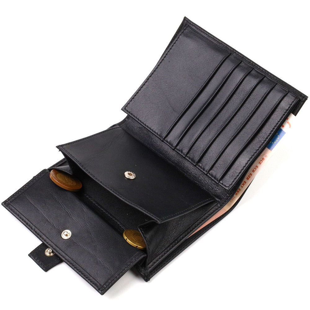 Класичний вертикальний чоловічий портмоне середнього розміру з натуральної гладкої шкіри CANPELLINI 21857 Чорний Київ - фото 4