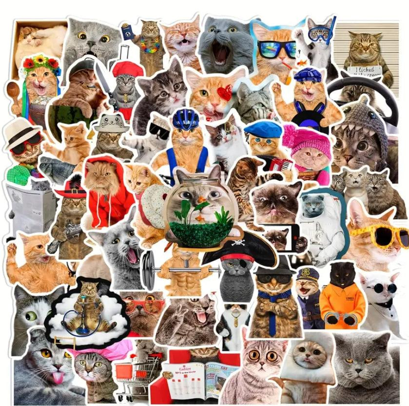 Наклейки Стікери Коти - Водонепроникні Вінілові Естетичні Наклейки з Котами для Пляшки Води, Комп'ют Київ - фото 2