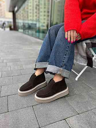 Лоферы женские GREMMY шоколадные натуральная замша высота подошвы 3/4 см высота пятки 8 см разм Коломия