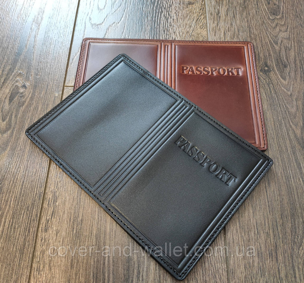 Шкіряна обкладинка на загранпаспорт із прозорим вікном коричневого кольору PS Leather Київ - фото 1
