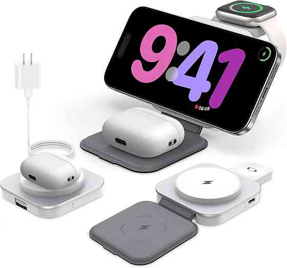 Беспроводное зарядное устройство KEEPRO 3 в 1 MagSafe 15 Вт для iPhone, Apple Watch и AirPods, складная магнитная зарядная станция Киев