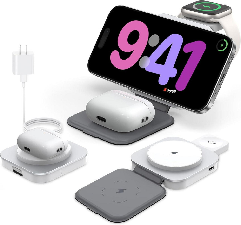 Беспроводное зарядное устройство KEEPRO 3 в 1 MagSafe 15 Вт для iPhone, Apple Watch и AirPods, складная магнитная зарядная станция Киев - изображение 2