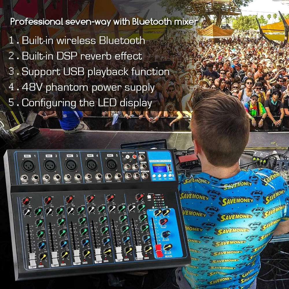 Портативний DJ аудіомікшер Depusheng HT7 Bluetooth з USB MP3 7-канальний Дніпро - фото 5