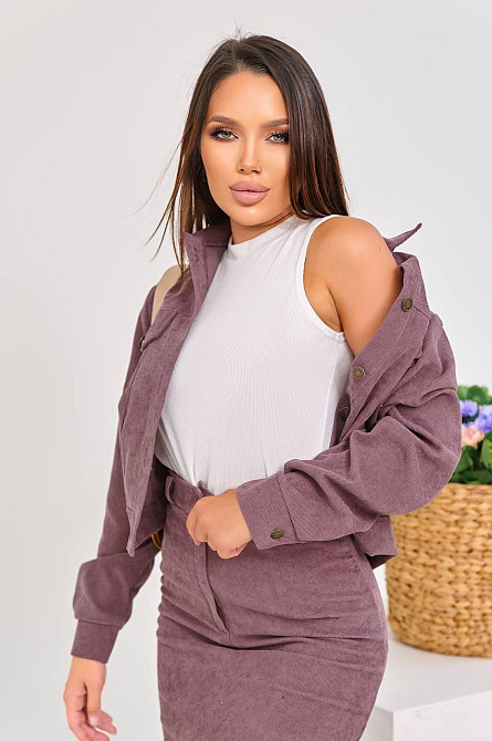 Женский стильный костюм двойка: жакет и юбка микровельвет Фрез, 46 Одесса - изображение 4