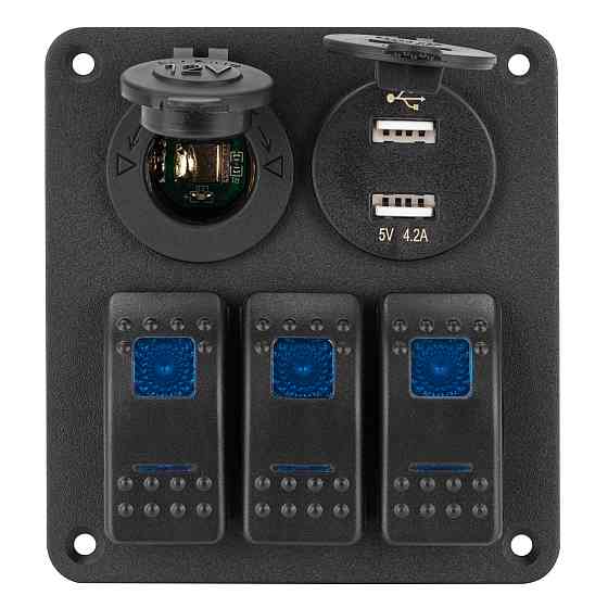 Панель переключения на 3 кнопки с 4.2A USB Вольтметр и прикуриватель Киев