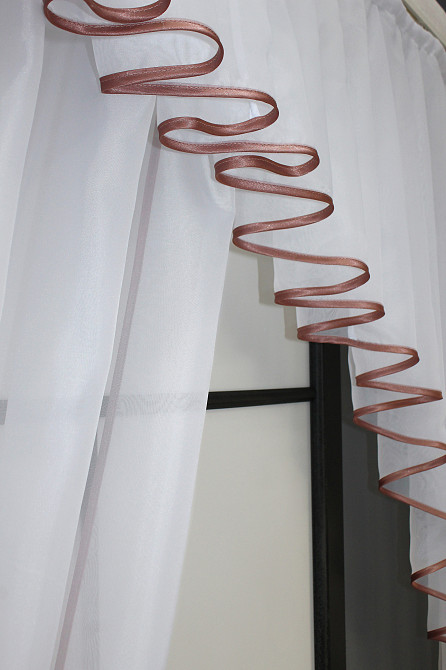 Кухонний комплект VR-Textil № 062к шторка з ламбрекеном білий з пудровим 200х170 см (59-876) Київ - фото 4