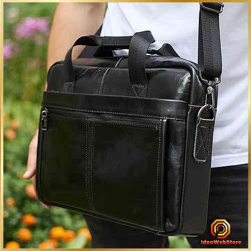 Чоловіча шкіряна ділова сумка портфель для речей і документів Tiding Bag Чорна 38х28х8см Київ