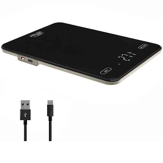Ваги кухонні Adler AD 3177 black електронні/ 10кг/ г; мл, унція/ USB type C/ автовимкнення/ скло Вінниця