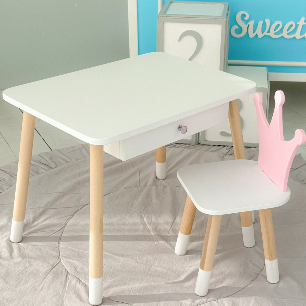 Детский столик белый и стульчик корона бело- розовый. Столик с ящиком для карандашей и разукрашек 56787 Каменское - изображение 10
