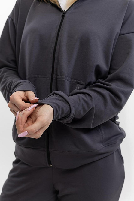 Модный графитовый костюм унисекс на молнии с карманами из хлопка для дома и прогулок Львов - изображение 9