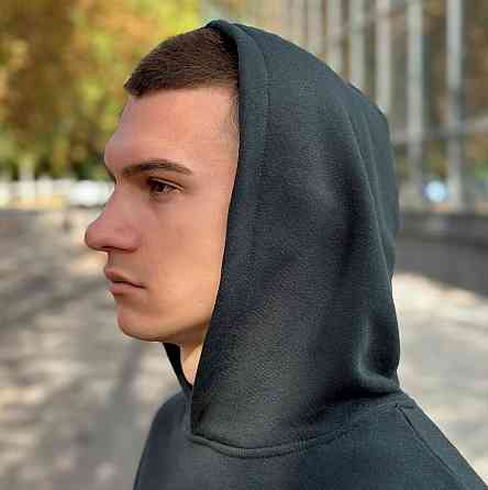 Осіннє чоловіче худі з капюшоном Pobedov 001 (трьохнитка) темно-зелене Київ