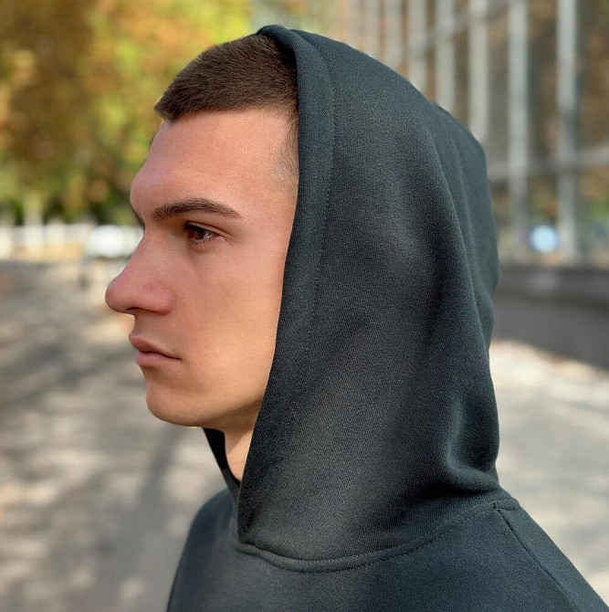 Осіннє чоловіче худі з капюшоном Pobedov 001 (трьохнитка) темно-зелене Київ - фото 6