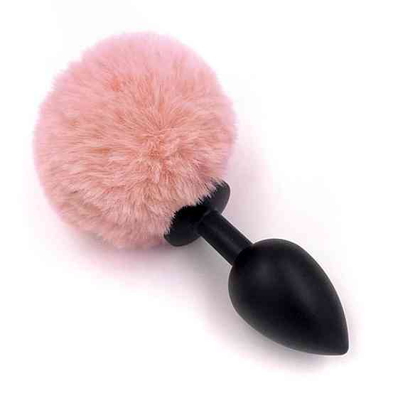 Анальна пробка - Bunny Tail Silicone Black Plug Peach Sex Aura Київ