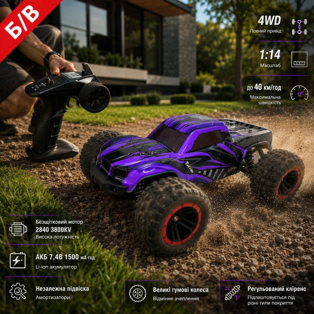 Б/у Радиоуправляемая машинка 4WD 1:14, бесщеточный мотор 2840 3800KV, до 40 км/ч, АКБ 7,4В 1500 мА·ч Киев - изображение 8