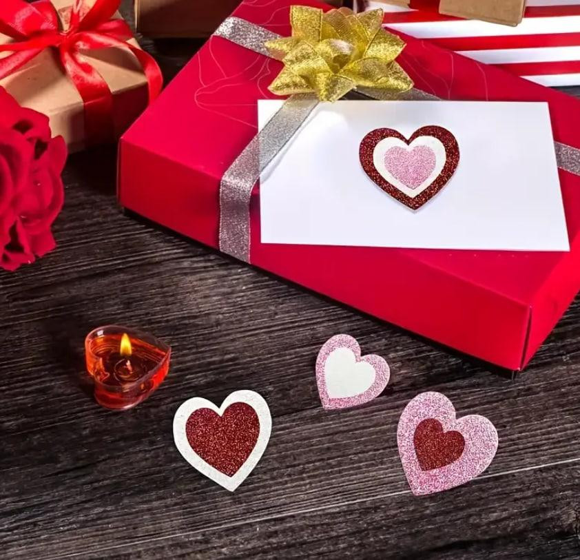 Наклейки в форме сердца, Самоклеящиеся наклейки сердца, Цветочные блестящие сердца, набор 50 штук. Киев - изображение 7