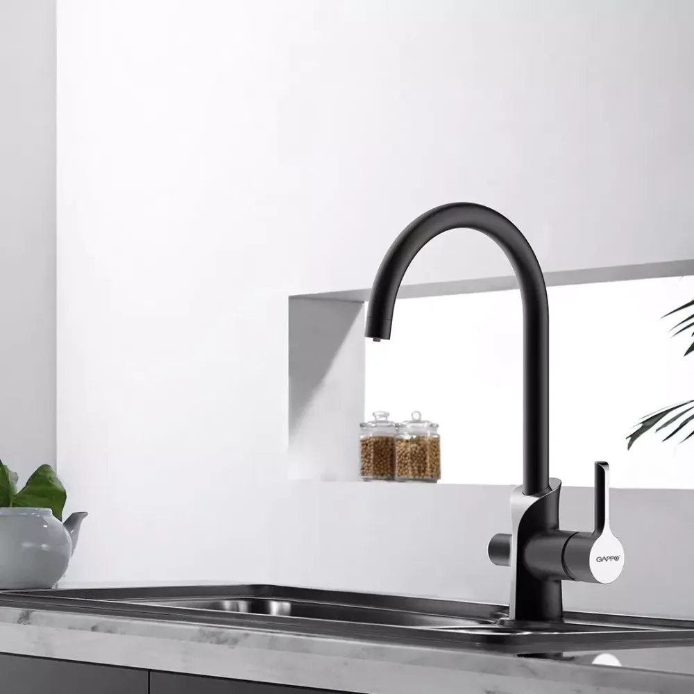 Смеситель для кухни с подключением к фильтру GAPPO G4303-6, черный/хром Киев - изображение 2