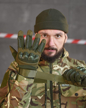 Штурмові рукавички міцні чоловічі олива з захистом кісточок кулака хакі Одеса - фото 4