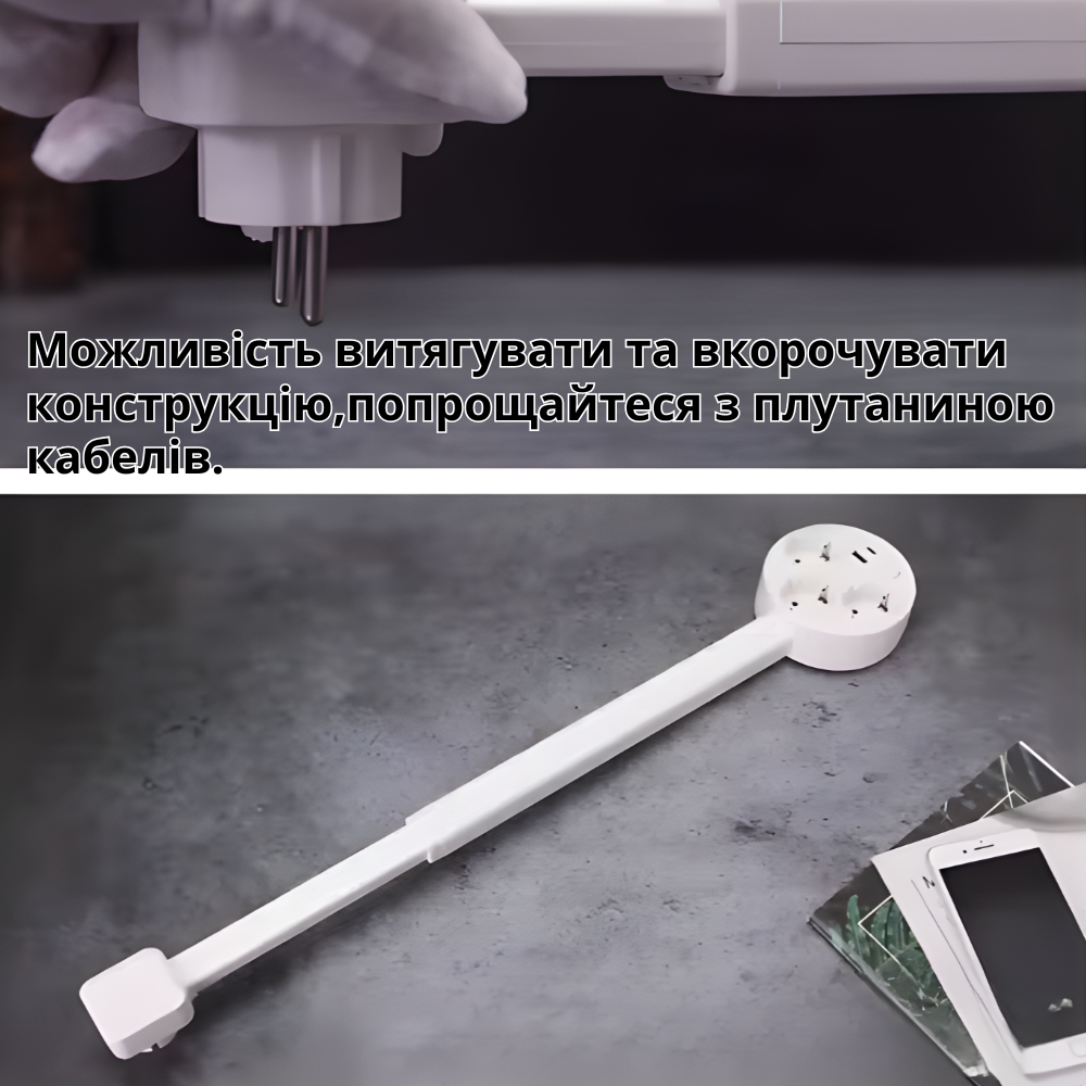 Мережевий подовжувач телескопічний, трійник з поворотом на 360° висувний на 3 розетки і 2 порти для зарядки USB-A, Type-C, 16А Кам'янець-Подільський - фото 10