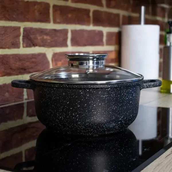 Казан круглый UNIQUE UN-5277 7 л, 28 см, мраморное антипригарное покрытие, черный, с крышкой Одесса - изображение 2