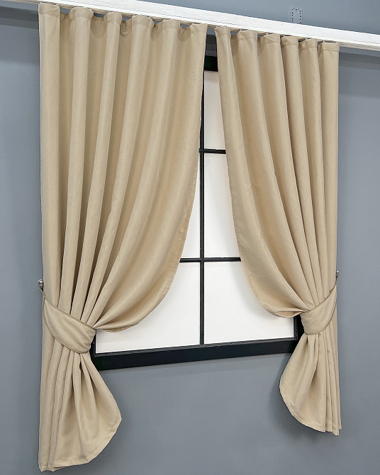 Комплект коротких штор VR-Textil Микровелюр Petek № 1826ш Бежевый 140х170 см 2 шт (35-0435) Киев - изображение 2