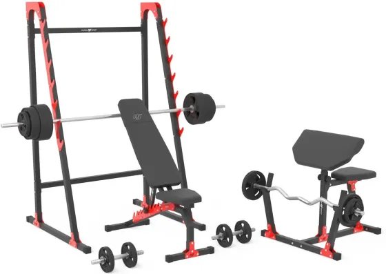 Тренажер Marbo Спорт Zestaw Mh10_136kg_Kier Лавка Dwustronna + Stojaki Wielopoziomowe Scotta Gryfów I Obciążeń Киев