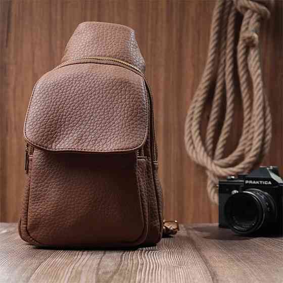 Практична жіноча сумка з однією лямкою через плече з великозернистої екошкіри Коричневий (Vintage) Київ